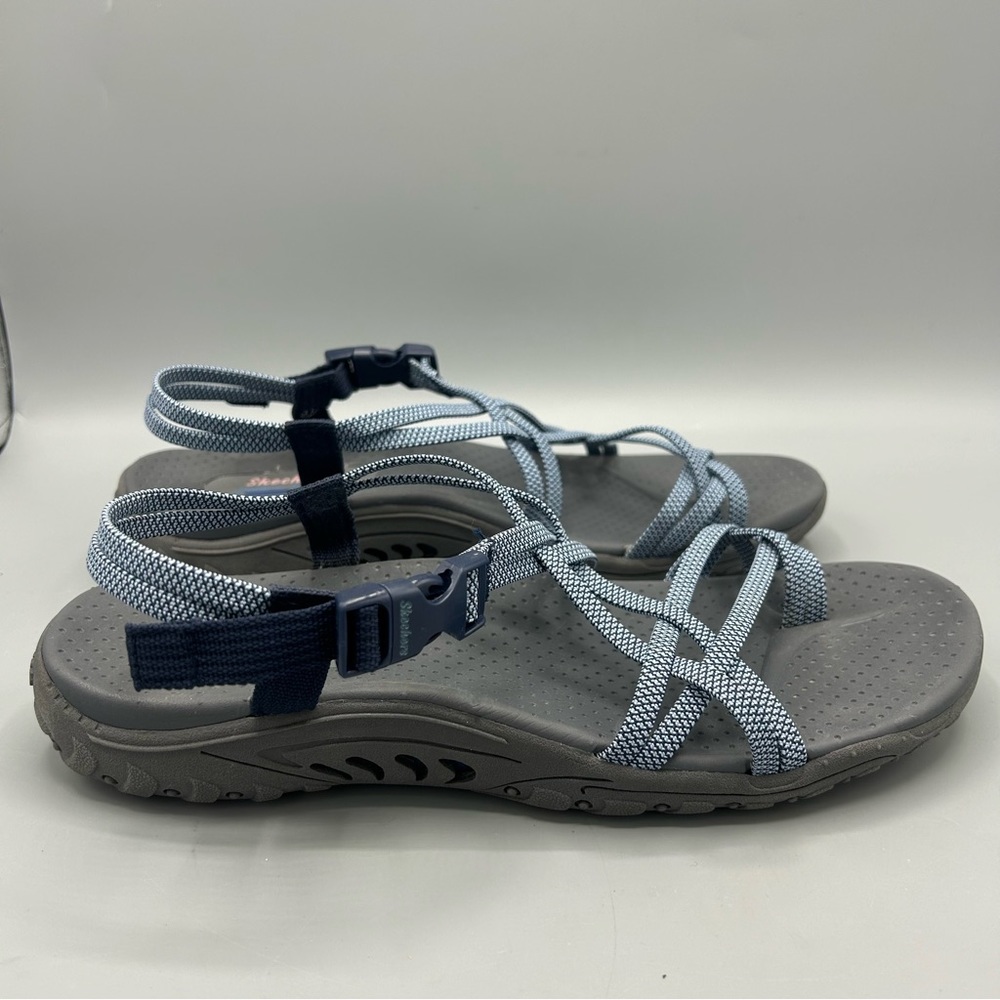 Skechers Sandals Womens 11 Reggae Irie Mon Casual Strappy Slingback Blue Fabric